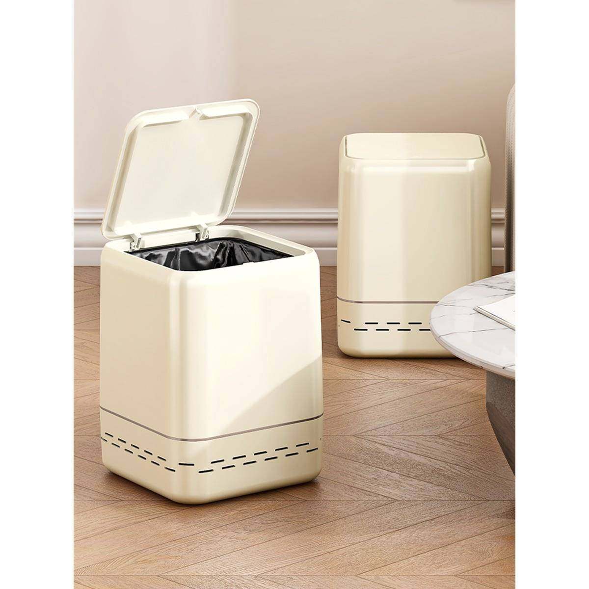 垃圾桶家用客厅卧室厨房卫生间厕所带盖奶油风按压式大号方形纸篓