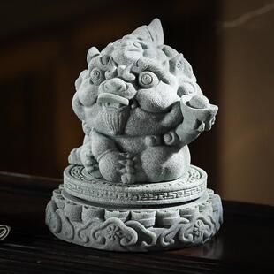 国风创意青砂石呆萌貔貅小摆件家居客厅茶室茶盘桌面装饰鱼缸造景