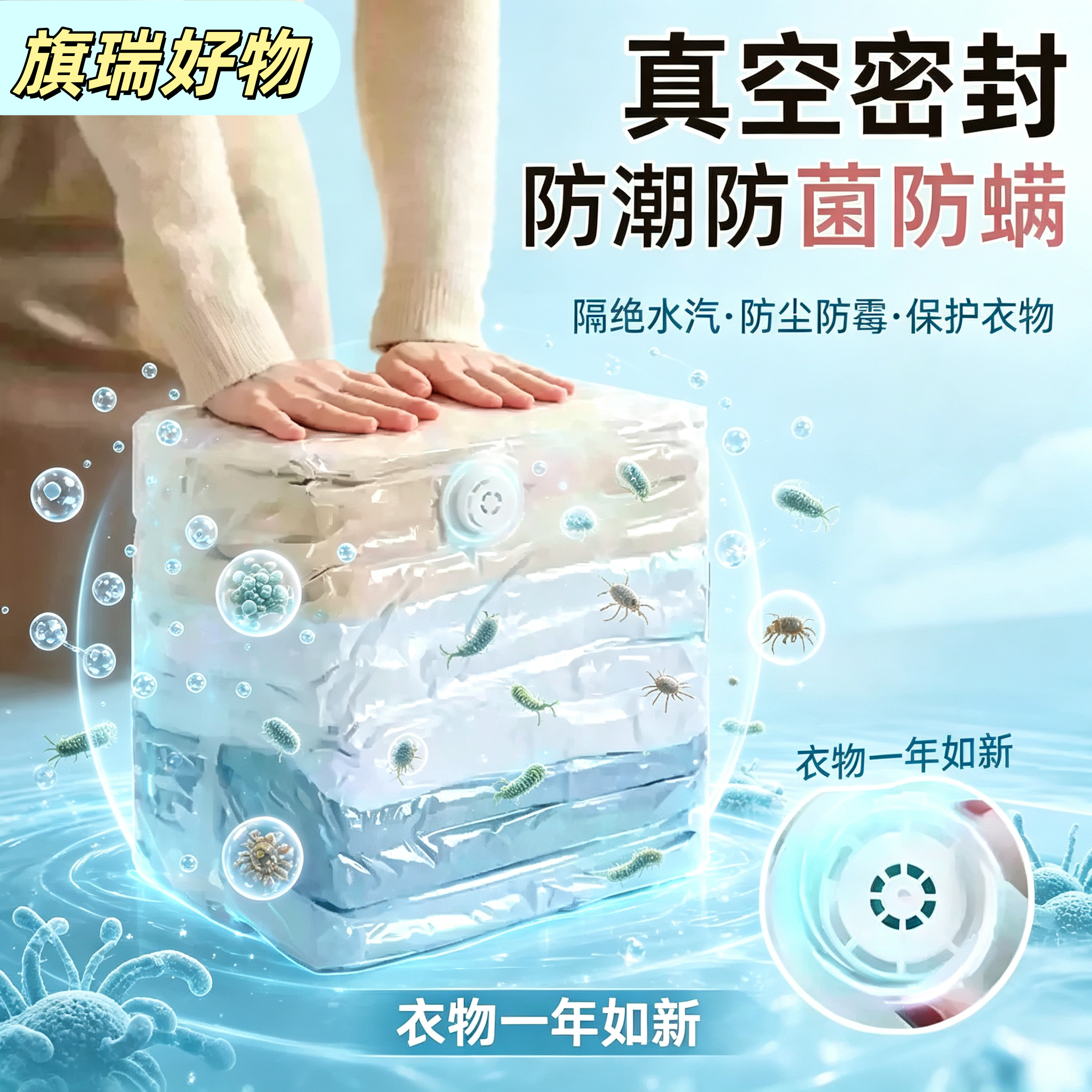 【真空压缩袋】免抽气立体收纳压缩袋抽压两用透明加厚棉被袋JM2