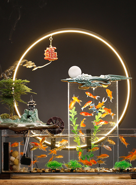 创意生态鱼缸造景循环流水生财摆件家居客厅办公室桌面招财装饰品