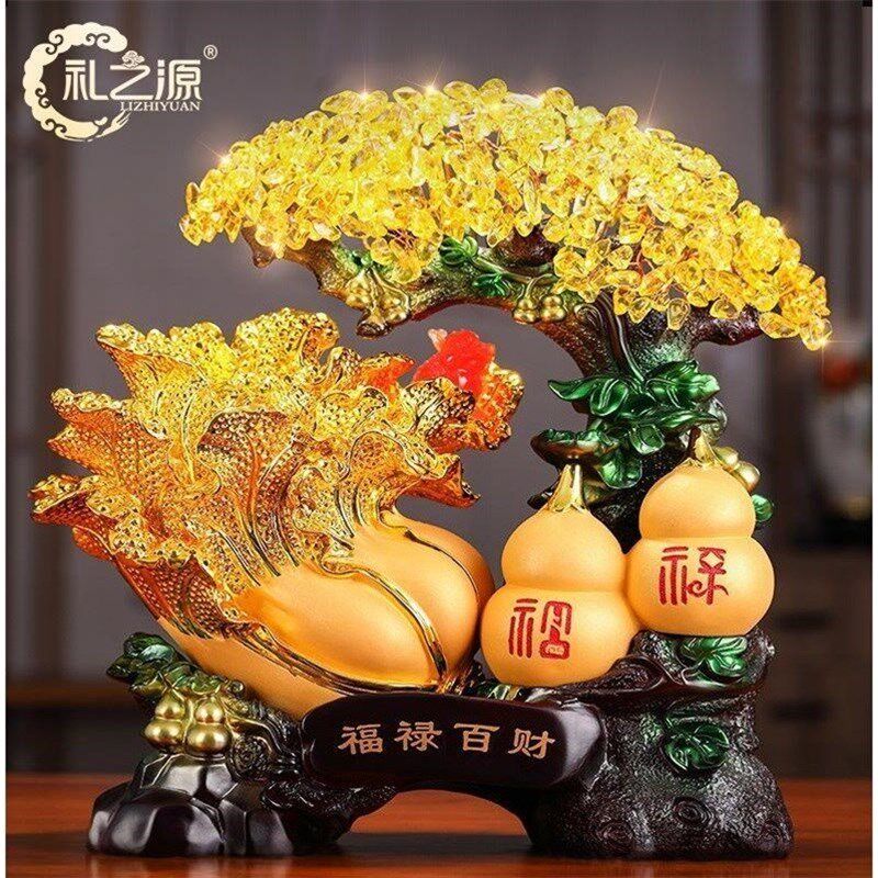 礼之源招财葫芦白菜黄水晶招财树摆件店铺开业礼品客厅酒柜装饰品