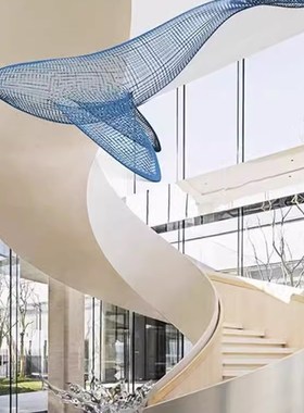 不锈钢镂空鲸鱼雕塑创意悬挂商场幼儿园装饰空中室内挂件造景布置