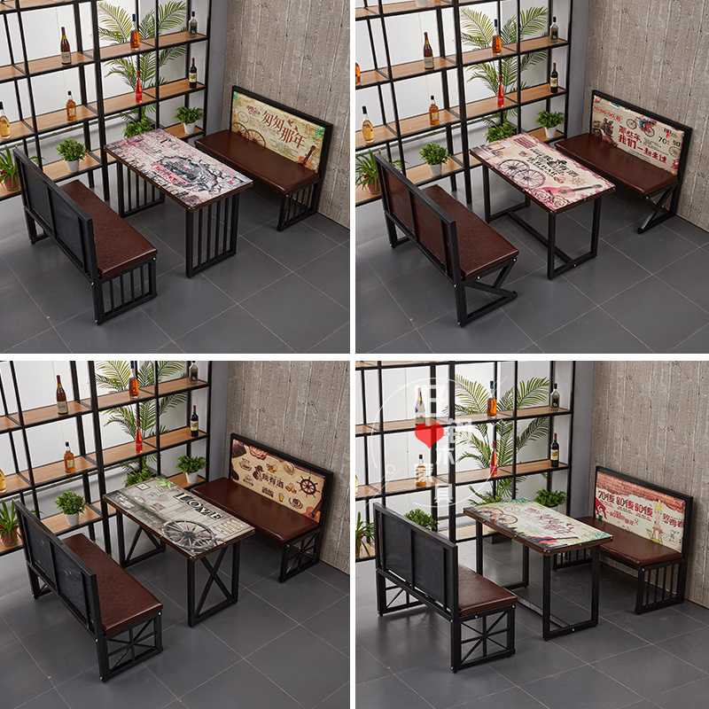 定制餐饮铁艺工业风酒吧清吧火锅烧烤店饭店靠墙桌椅卡座沙发