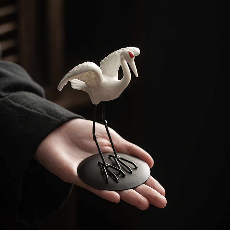 炼器创意陶瓷仙鹤摆件家居茶桌装饰品假山鱼缸造景微景观园艺配件