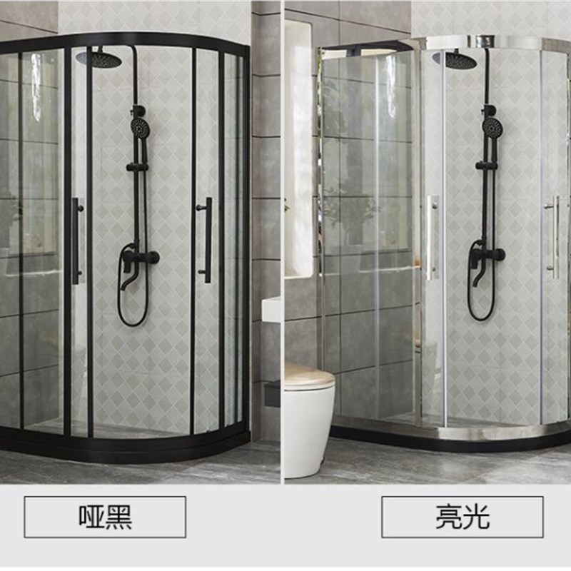 常州不锈钢圆弧扇形铝合金淋浴房三联动钢化移门一字型玻璃极窄