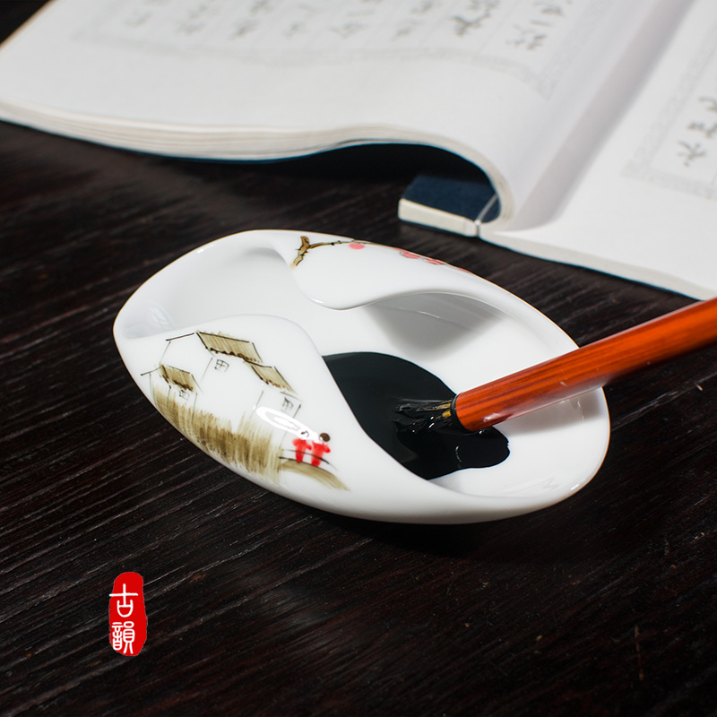 陶瓷墨碟墨盘创意书法小楷墨池盛墨汁笔舔文房墨斗砚台多功能墨海