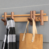 挂钩墙上实木挂衣架进门玄关墙壁木质衣帽钩间距可调节挂架免打孔