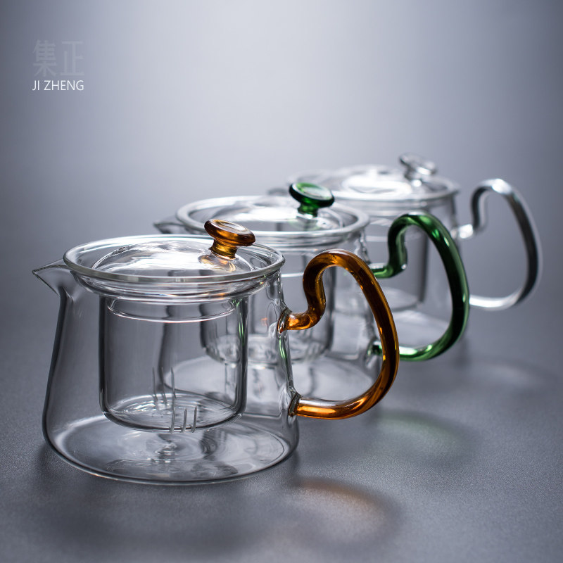 集正 玻璃煮茶壶透明高硼硅耐热红茶泡普洱煮茶器带过滤茶具500ml