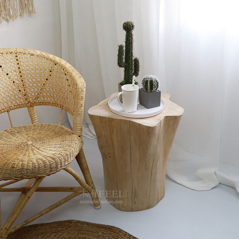 小茶几实木天然整体原木墩子木桩树桩客厅沙发边几创意树墩床头柜