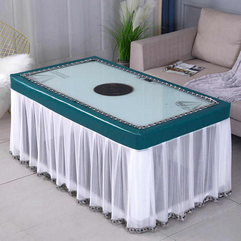 新款油蜡皮刺绣分体垂纱款简约现代长方形家用防水桌面罩茶几罩