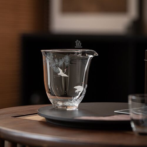 鱼戏松鹤高硼硅耐热玻璃公道杯中式家用公杯泡茶匀杯分茶器茶海