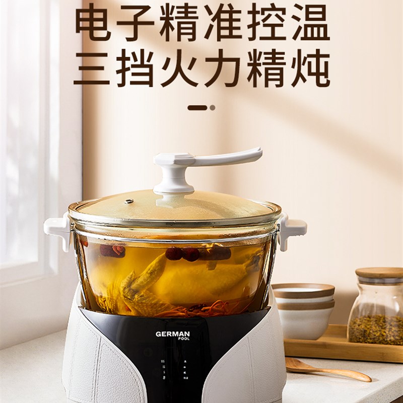 德国宝养生锅慢炖煲汤锅大容量慢煮锅家用隔水炖盅玻璃文火电炖
