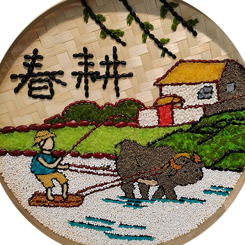 五谷杂粮画 豆子画 米画 竹筛画农耕主题 成品粮食画 36厘米直径