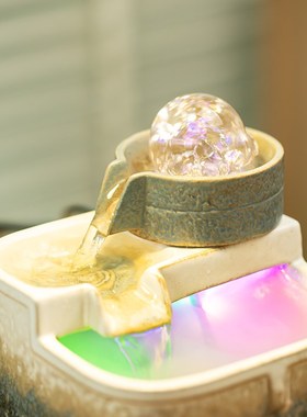 简约办公室循环流水转运珠茶桌面陶瓷招财喷泉摆件时来运转小台灯