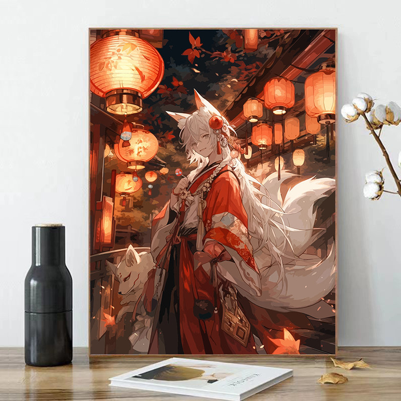2023新款九尾狐数字油画diy填充涂色手工手绘画画填色油彩装饰画