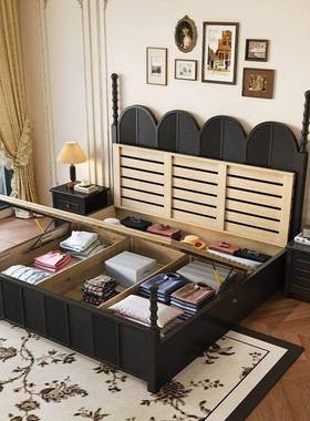 约端法式古床黑色中复古风双人GF-313#床现代简美式实木床主卧高