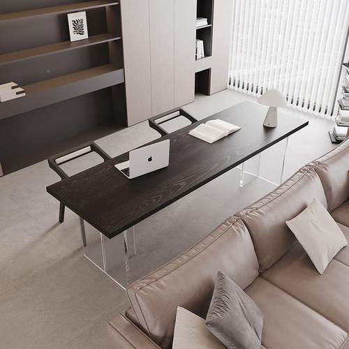 KPC式极意简书桌实木桌横厅沙发后长白条桌亚克力悬浮双人学习蜡