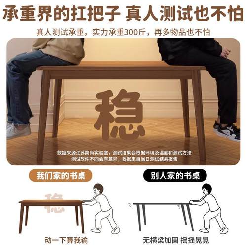 书桌学生用写OZX桌简字易租屋长方出形实木桌腿式家电脑桌台式办