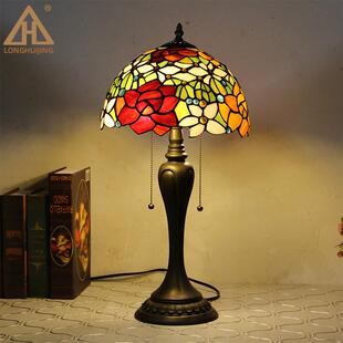 台亚马逊卧室书房欧式美灯12寸拉链暖光床头复古艺精术玻璃轻奢灯