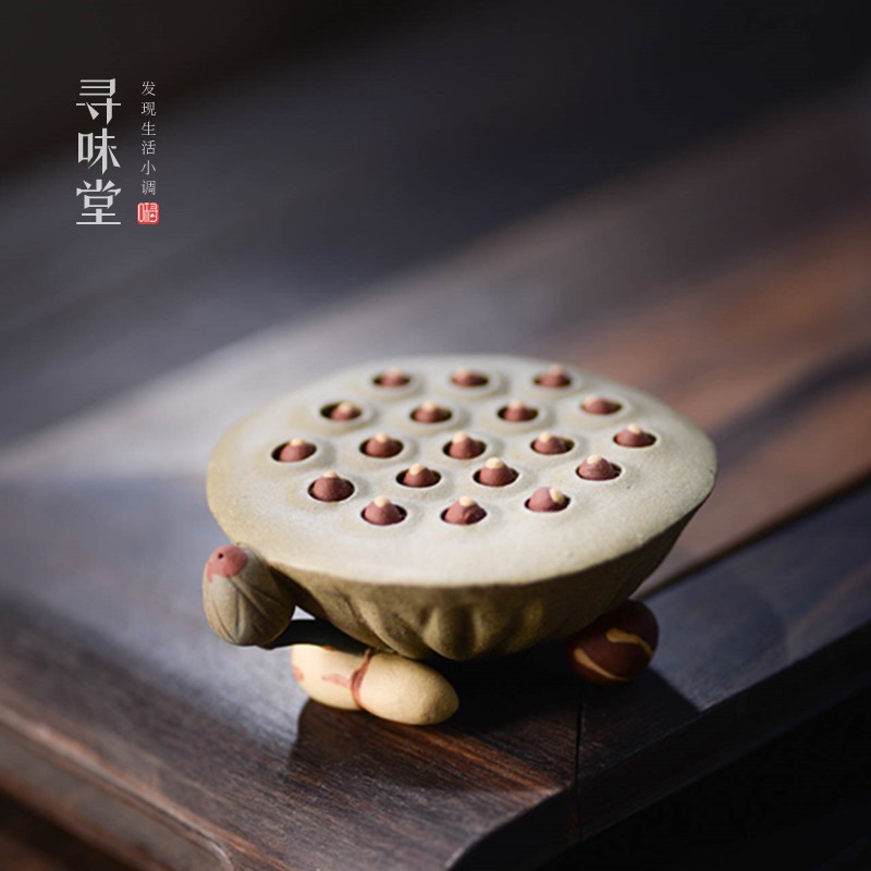 宜兴紫砂莲蓬摆件手工创意莲子茶宠盖托盖置可养功夫茶具配件