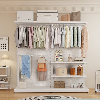 金属衣柜洞洞板出租房衣柜卧室家用简易组装开放式衣帽间碳钢衣柜