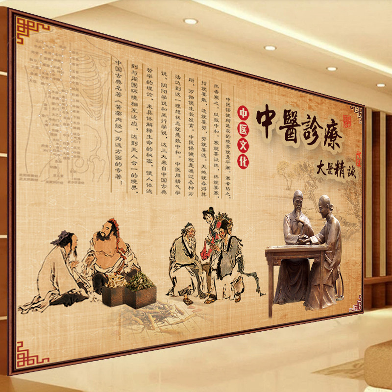 中医诊疗墙纸传承中医文化背景墙大医精诚壁画中医养生馆装饰墙纸