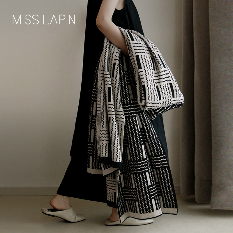 澜品 费尔岛复古黑白编织 MISSLPIN 办公室午睡毯秋冬盖毯针织毯