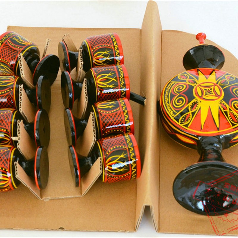 四川凉山彝族民间漆器彩绘纯手工艺品扁酒壶酒具礼盒大号摆设