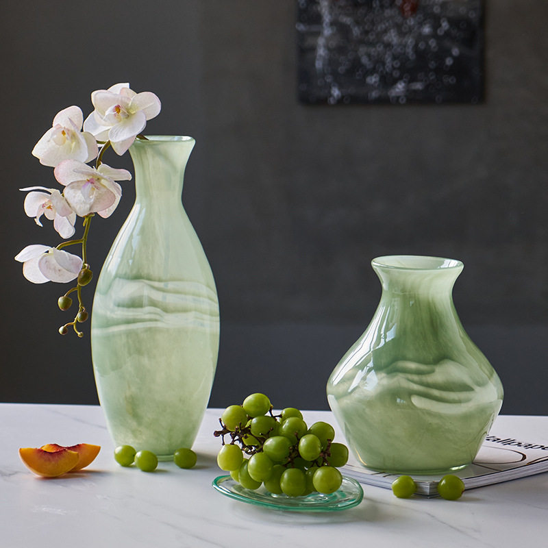 现代简约翡翠绿云纹手工创意花瓶鲜花餐桌玄关居家吊钟马醉木花瓶