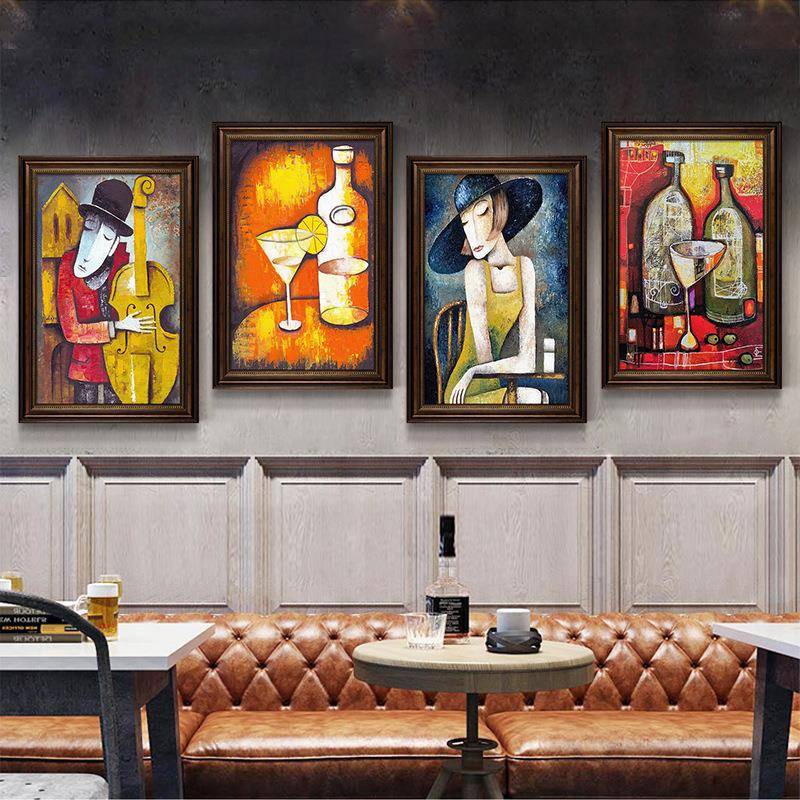 古酒吧挂画欧式风格酒店壁复画可画抽象人物酒瓶油小众FGR艺术
