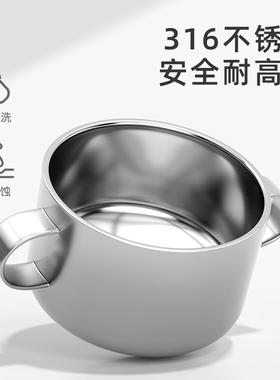 儿童防摔防31宝CBD6不锈钢双层烫盖双耳汤碗带带把手吃饭碗宝碗学