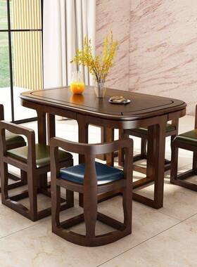中式简实木约档高餐间桌椅组合实木小户型家用餐桌椅省IWQ空隐藏