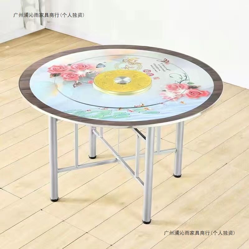 简易不锈钢圆桌面家用餐桌农村流动席桌子烧烤桌可折叠大圆桌面板