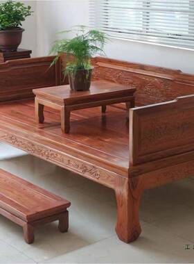 实木罗汉床新中仿式中厅式格木榆木发三件套家用客小户型沙现CGT