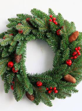 婷圣诞节品环装饰用芷PMX55CM红果圣诞花门挂藤条挂件