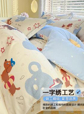 XED307印0全棉花四件套卡通床单被套学生三件套10棉加大纯1棉四0