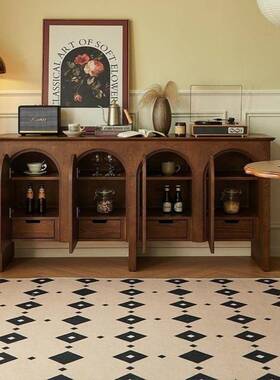 法式中古风拱形木门实餐边柜复古靠墙茶水柜玄PXP关储物柜斗家客