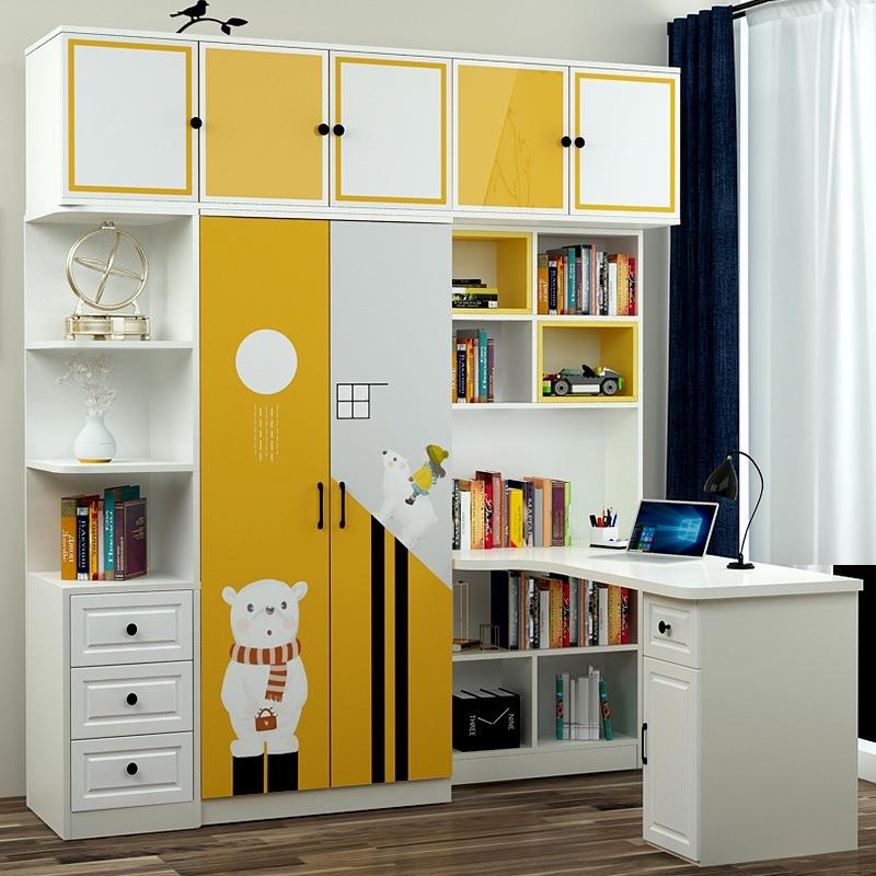 连体书衣QSV一柜体小桌户型儿童衣橱简约多功组合带能电脑学习桌
