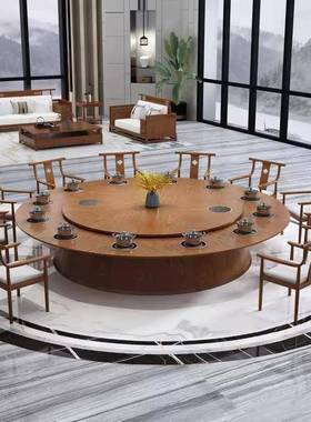 新中酒店大KEU圆桌酒店餐桌转岩板2人酒店饭店包厢0可式带电盘磁