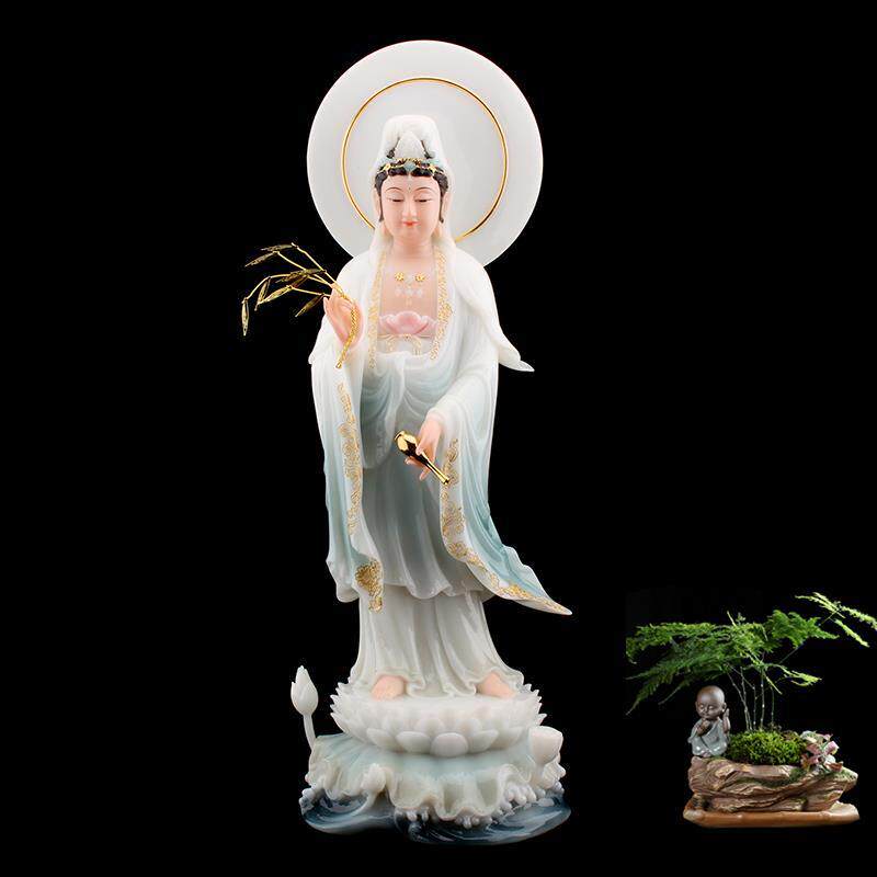 西方三圣摆件玉石佛像观音阿弥陀佛大势至家用客厅佛堂玄关摆件