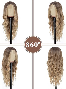 欧美小蕾丝假发 Ombre Blonde自然中分大波浪长卷发头套Lace wigs