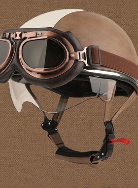 古铜色做旧复古头盔哈雷机车二战防风镜摩托车眼镜骑行瓢盔护目镜