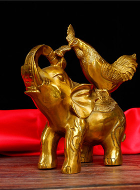纯黄铜大象摆件吉祥如意生肖鸡招财风水镇宅家居装饰工艺品