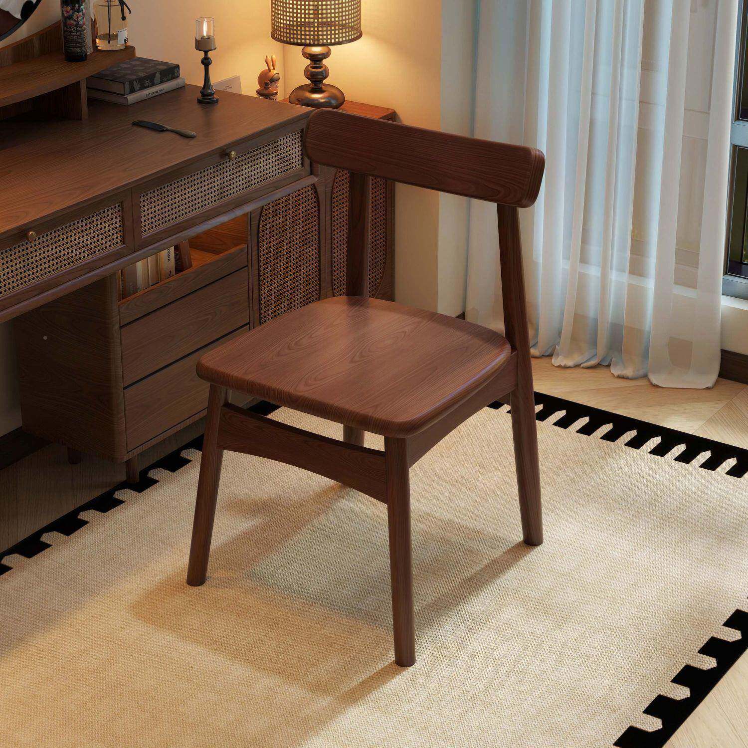 餐桌椅子家用实木桃色餐椅牛角椅休闲背无品牌/椅商用新式靠书中