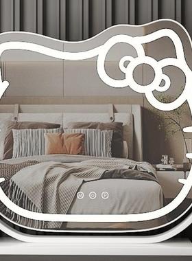 网红猫咪台家式妆镜化桌面带电灯补光充梳QSW妆镜美妆用卧室镜子