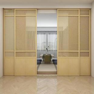 9木折叠门隔断中W门藤编门日式 移门双开衣 推拉门藤BUC编柜门新式