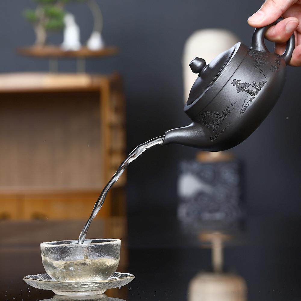 紫砂壶大曲壶宜兴家泡用柱础壶原紫矿工石黄泥茶具茶壶全纯手砂壶