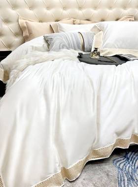 UG73意式轻奢140S双股匹马棉四件套1.8床单/床笠简约酒店白色床上