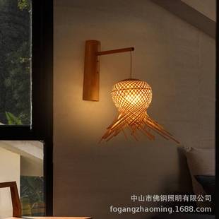 跨境竹艺壁板壁灯酒店民宿走廊过道楼梯复古田园古风装饰设计灯笼