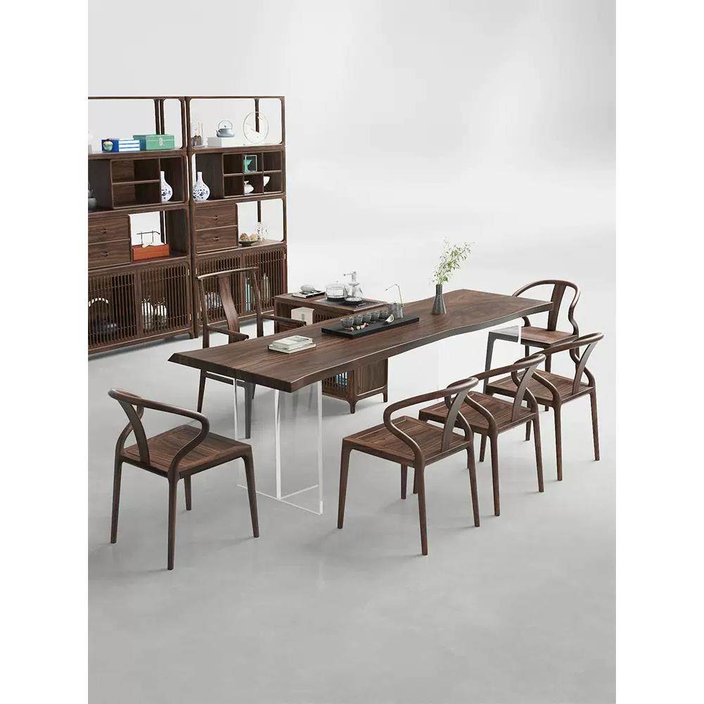 fSPZc亚力悬克浮实木木大板泡台原木工作台黑胡桃办公室茶餐桌茶